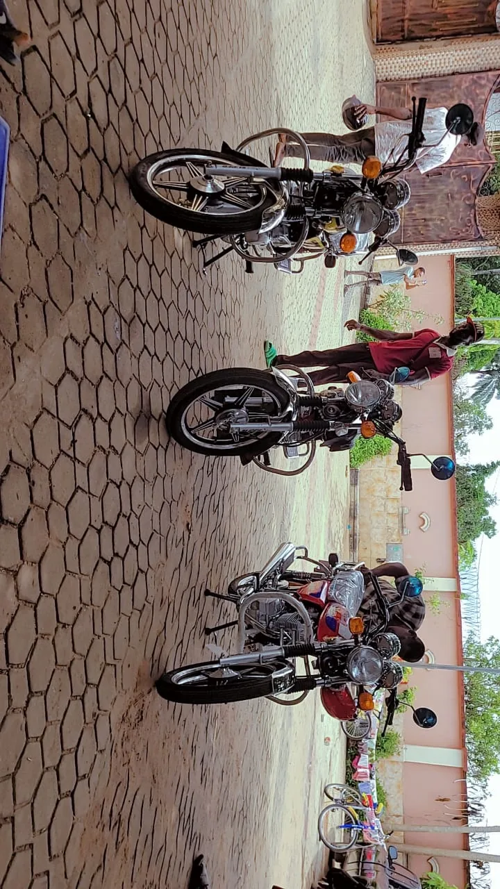Motorcycles displayed during Holyghost Anointed Foundation livelihood support activity